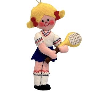 Vintage Bucilla Tennis or Pickle Ball Player Girl Holiday Christmas Ornament‎